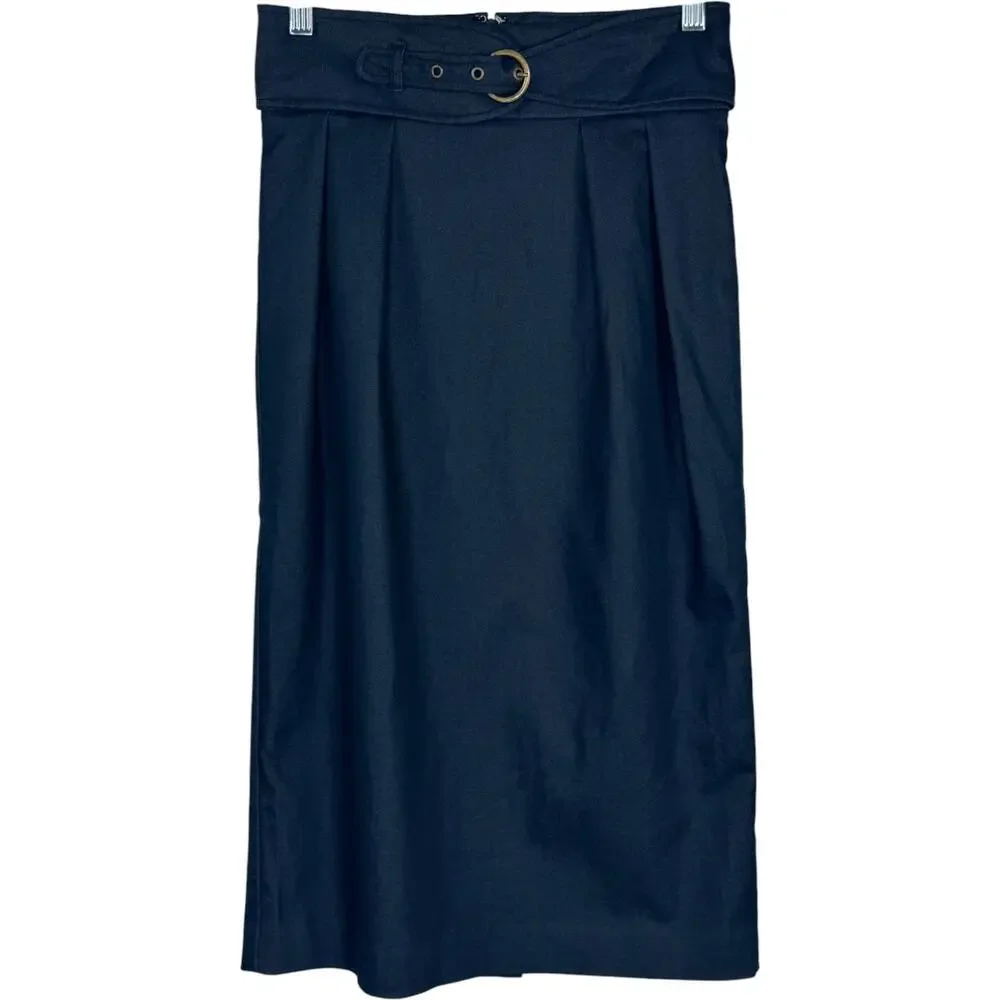 Worthington‎ Pencil Skirt Women 4 Navy Blue Belted Knee Length Career Workwear